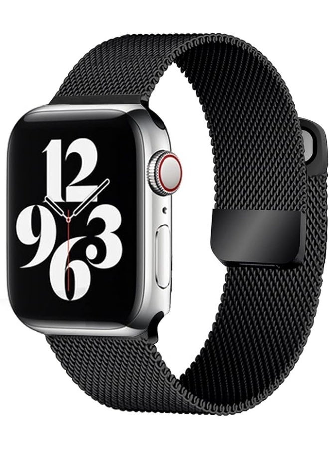 ten.tech Stainless Steel Magnetic Band Compatible with Apple Watch 41mm 40mm 38mm, Adjustable Milanese Magnet Metal Strap Men Women for iWatch Series 8/7/6/5/4/3/2/1/SE, Black Color - Image 1