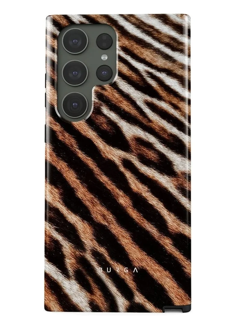 BURGA BURGA Phone Case Compatible with Samsung Galaxy S24 Ultra Mobile Phone Case Hybrid 2 Layer Hard Shell Silicone Protective Case Golden Wildcat Scratch Resistant Shockproof Cover