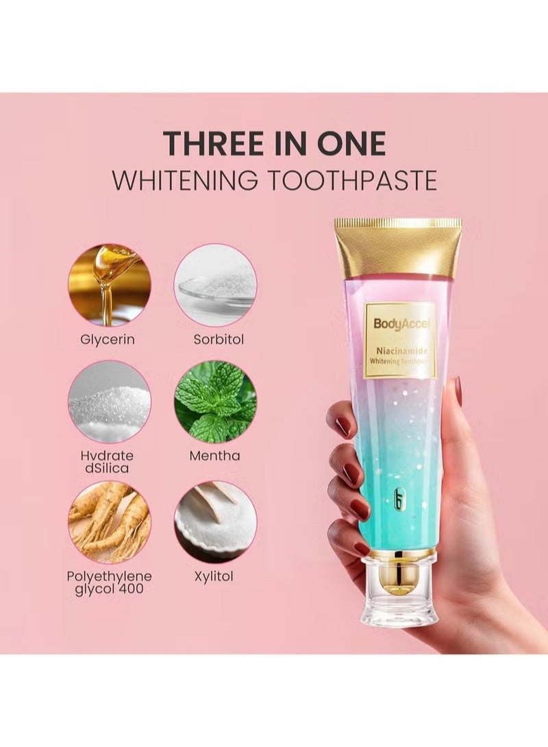 BodyAccel Niacinamide Whitening Toothpaste, Niacinamide Toothpaste,Stain Removal Triple Whitening Toothpaste Natural Gentle, Fresh Breath  - Image 3