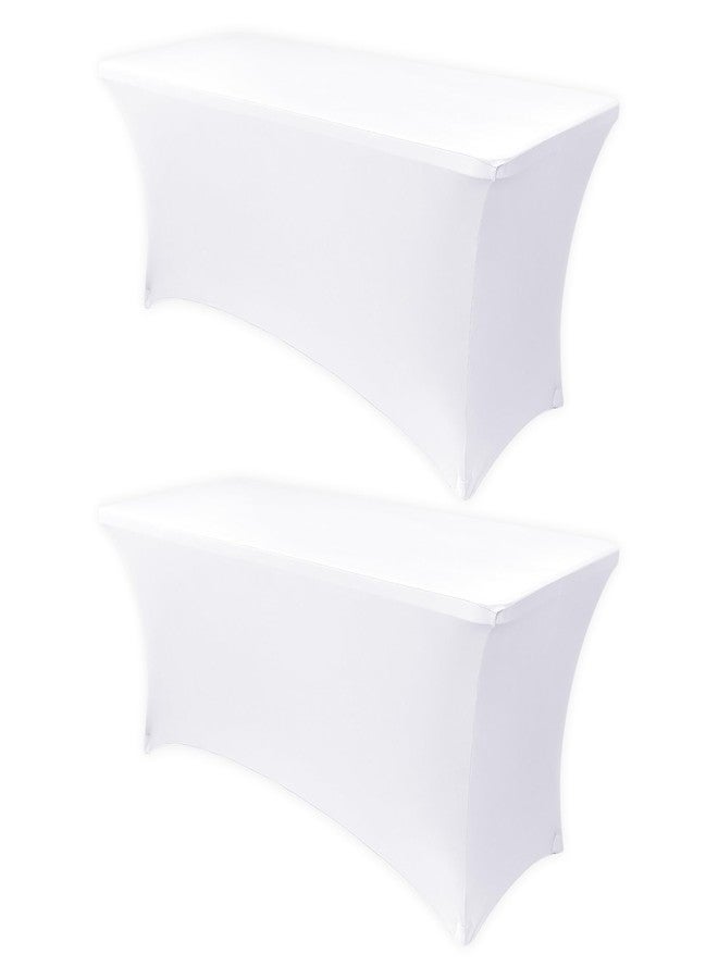 Obstal 8Ft Stretch White Spandex Table Cover for Standard Folding Tables - 2 Pack Universal Rectangular Fitted Tablecloth for Party, Banquet, Events, Trade Show (White, 96L x 30W x 30H Inches) - Image 1