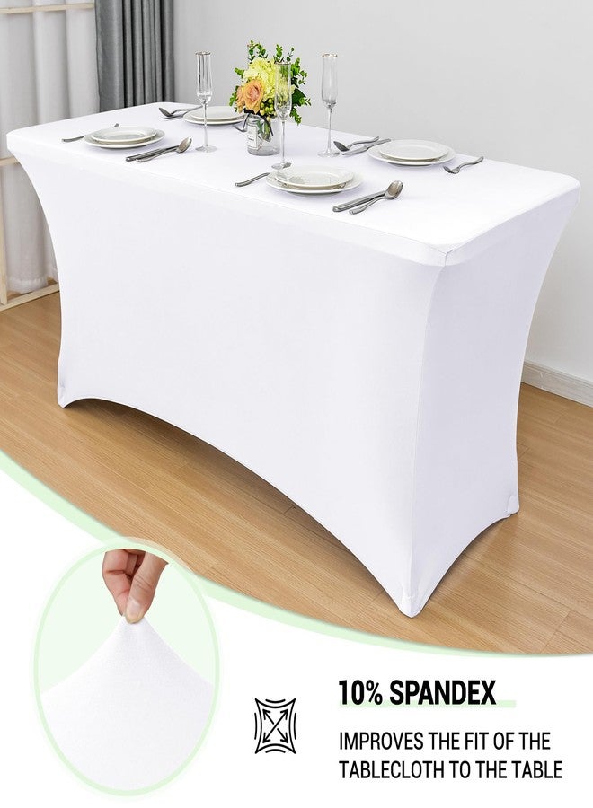 Obstal 8Ft Stretch White Spandex Table Cover for Standard Folding Tables - 2 Pack Universal Rectangular Fitted Tablecloth for Party, Banquet, Events, Trade Show (White, 96L x 30W x 30H Inches) - Image 2
