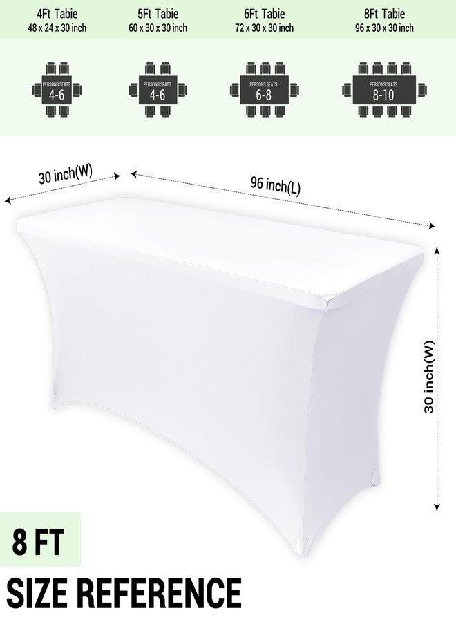 Obstal 8Ft Stretch White Spandex Table Cover for Standard Folding Tables - 2 Pack Universal Rectangular Fitted Tablecloth for Party, Banquet, Events, Trade Show (White, 96L x 30W x 30H Inches) - Image 4