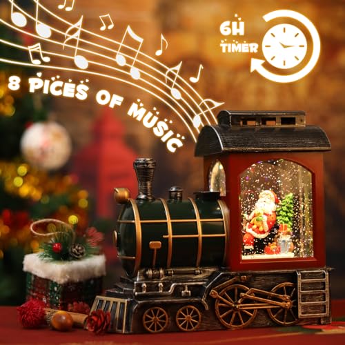 Seschrist Santa Red Train Christmas Snow Globe LanternGlittering Light Up Musical Snow Globe Christmas Decorations 6H Timer USB Battery Operated Santa Indoor Home Dcor - Image 3