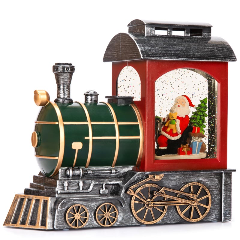 Seschrist Santa Red Train Christmas Snow Globe LanternGlittering Light Up Musical Snow Globe Christmas Decorations 6H Timer USB Battery Operated Santa Indoor Home Dcor - Image 2
