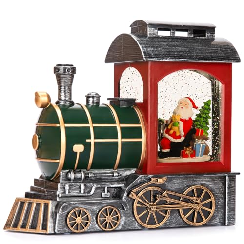 Seschrist Santa Red Train Christmas Snow Globe LanternGlittering Light Up Musical Snow Globe Christmas Decorations 6H Timer USB Battery Operated Santa Indoor Home Dcor - Image 1