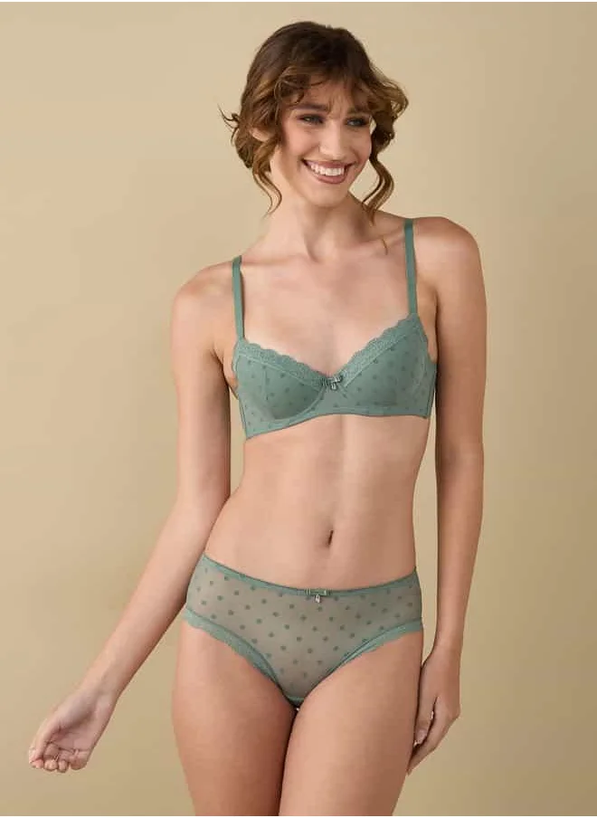 FAV Floral Textured Briefs with Lace and Bow Detail