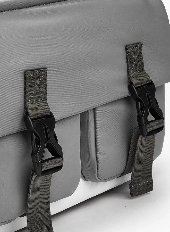 Lee Cooper GREY Solid Textile Backpack With Adjustable Straps  | Best Price UAE