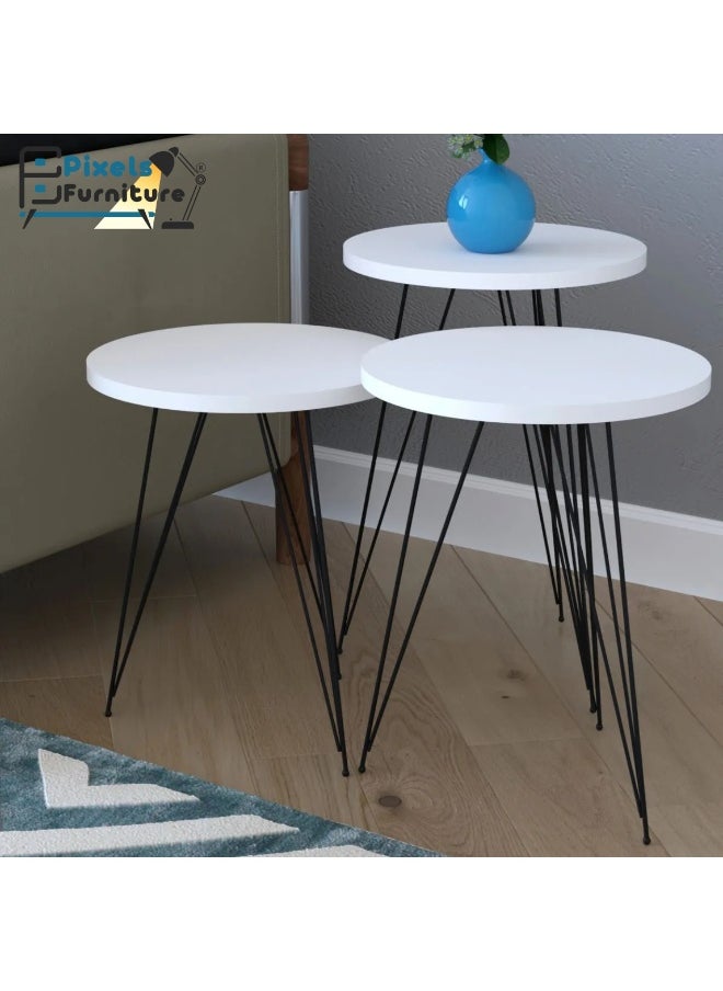 بكسل للأثاث طقم طاولات 3 قطع تركية بقواعد معدنية بتصميم دائري من بكسل الأثاث  - Image 1