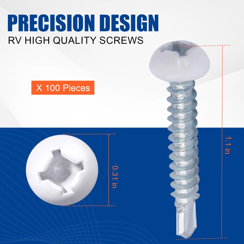 AFZZ RV Screws White Pan Head Screw 8 X 1 for RV Interior and Exterior, Quad Drive Twin Fast Thread Fasteners, Enclosed Trailer Self-Tapping Sheet Metal Screws - 100 Pcs - Image 2