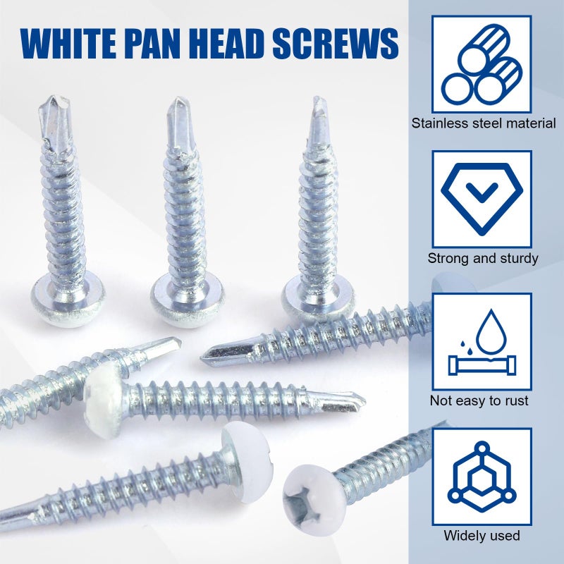 AFZZ RV Screws White Pan Head Screw 8 X 1 for RV Interior and Exterior, Quad Drive Twin Fast Thread Fasteners, Enclosed Trailer Self-Tapping Sheet Metal Screws - 100 Pcs - Image 4