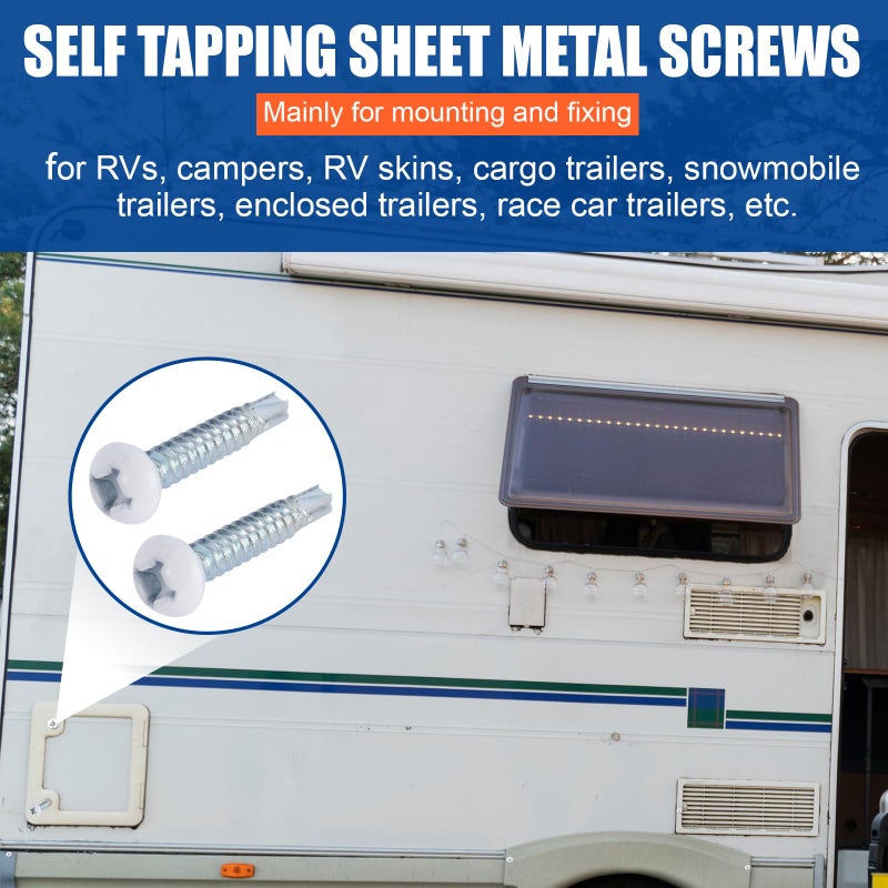 AFZZ RV Screws White Pan Head Screw 8 X 1 for RV Interior and Exterior, Quad Drive Twin Fast Thread Fasteners, Enclosed Trailer Self-Tapping Sheet Metal Screws - 100 Pcs - Image 5