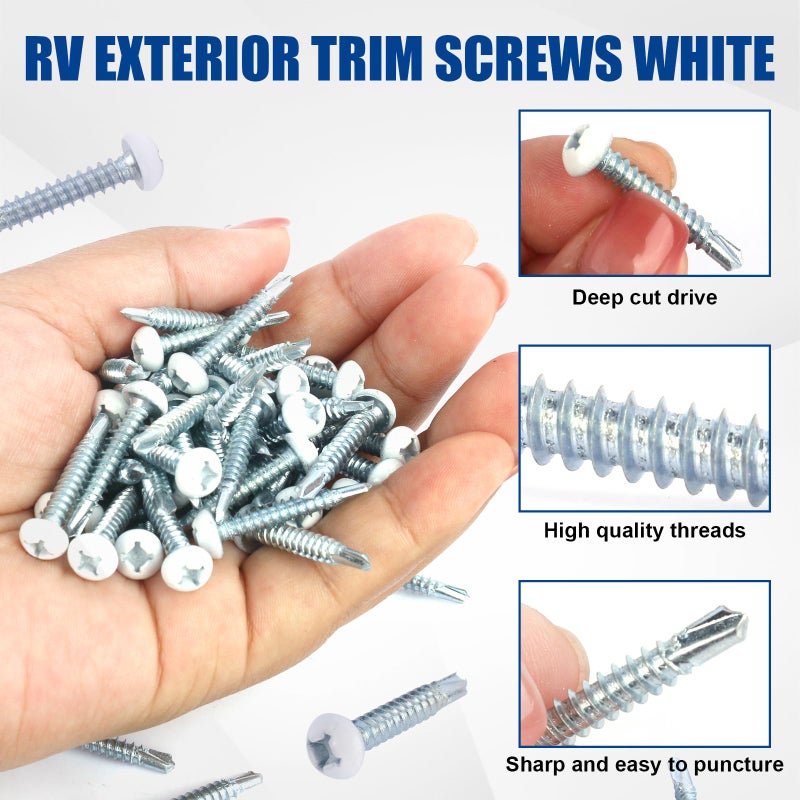AFZZ RV Screws White Pan Head Screw 8 X 1 for RV Interior and Exterior, Quad Drive Twin Fast Thread Fasteners, Enclosed Trailer Self-Tapping Sheet Metal Screws - 100 Pcs - Image 3