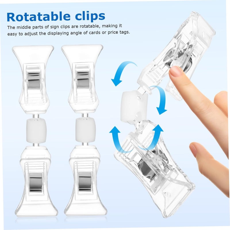 ERINGOGO 40Pcs Rotatable Clear Sign Clips for Pricing Tags Strong Clamping Merchandise Display Holders for Retail Office Home Use for Signage and Displays - Image 4