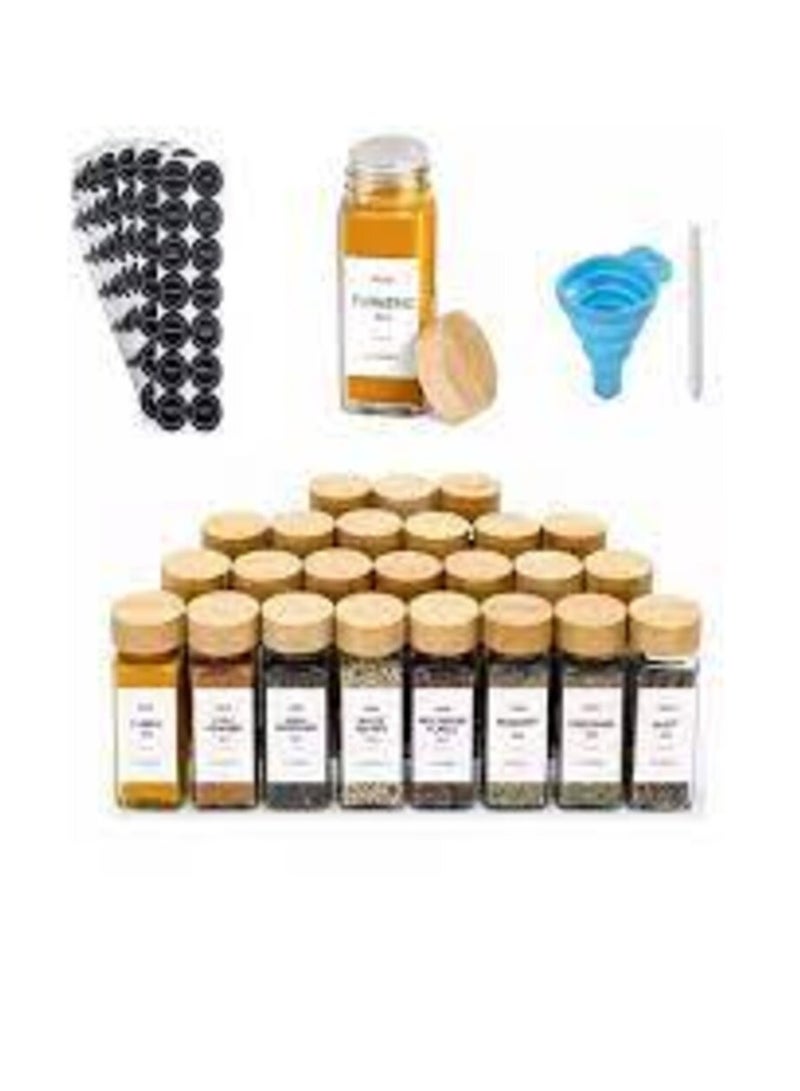 طقم توابل من 24قطعة مع ملصقات صغيرة لتصنيف التوابل.البرطمانات مصنوعة من الزجاج عالى الجودة مع غطاء خشبى محكم الغلق - Image 1