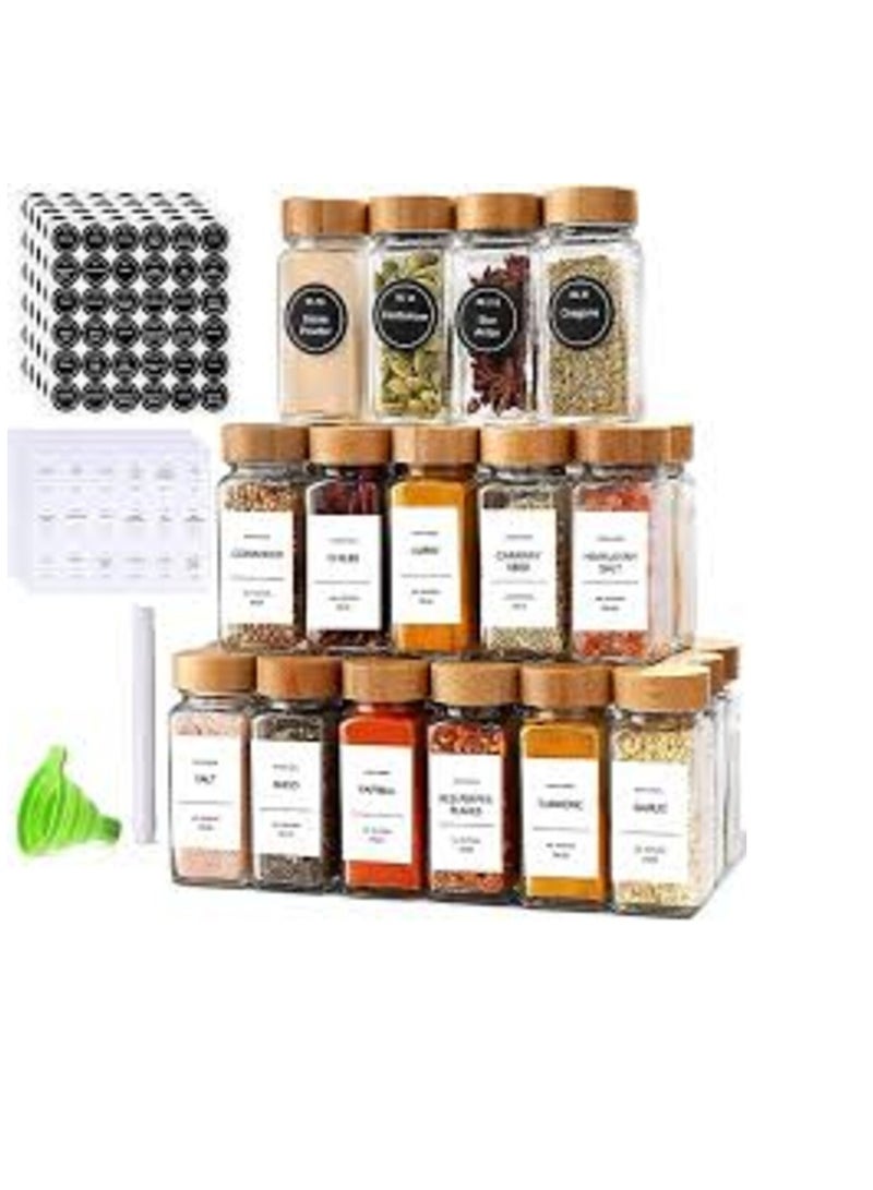 طقم توابل من 24قطعة مع ملصقات صغيرة لتصنيف التوابل.البرطمانات مصنوعة من الزجاج عالى الجودة مع غطاء خشبى محكم الغلق - Image 3
