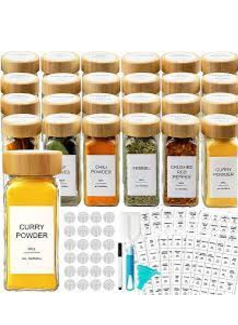 طقم توابل من 24قطعة مع ملصقات صغيرة لتصنيف التوابل.البرطمانات مصنوعة من الزجاج عالى الجودة مع غطاء خشبى محكم الغلق - Image 4