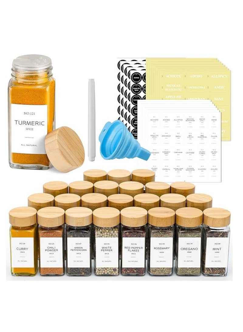 طقم توابل من 24قطعة مع ملصقات صغيرة لتصنيف التوابل.البرطمانات مصنوعة من الزجاج عالى الجودة مع غطاء خشبى محكم الغلق - Image 5