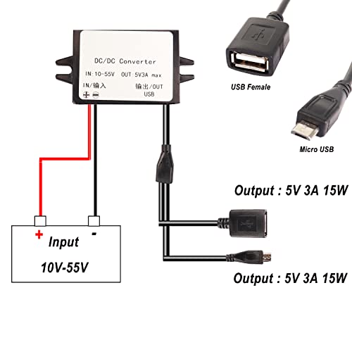 XMSJSIY 10-55V to 5V USB/Micro USB 3A 15W DC to DC Regulator Car Power Converter - Image 3