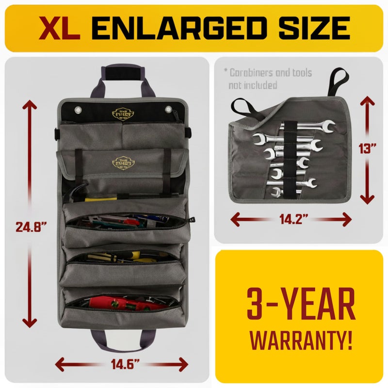 The Ryker Bag Black Pro Tool Roll â€“ Heavy-Duty Canvas Roll-Up Tool Organizer w/detachable pouches for Bolts, Sockets & Small Power Tools for Electricians, Plumbers, HVAC Techs & DIY Professionals - Image 2