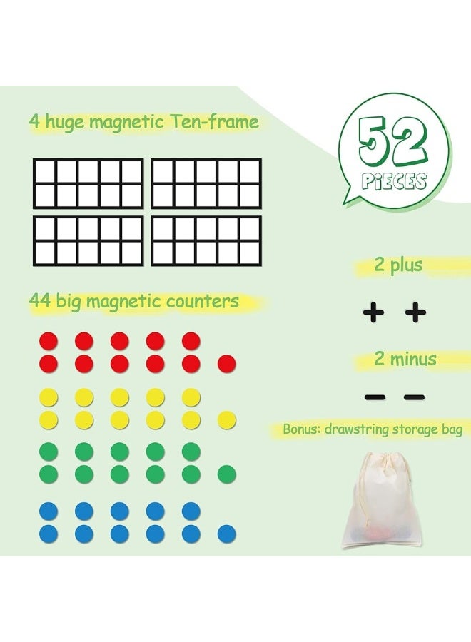 Opret Big Magnetic Ten Frame Set, Opret 52 Pieces Math Manipulatives for Elementary, Kindergarten Classroom Must Haves Math Games with Storage Bag, Ages 5+, 4 Frames, 44 Counters, 2 Plus and 2 Minus - Image 1