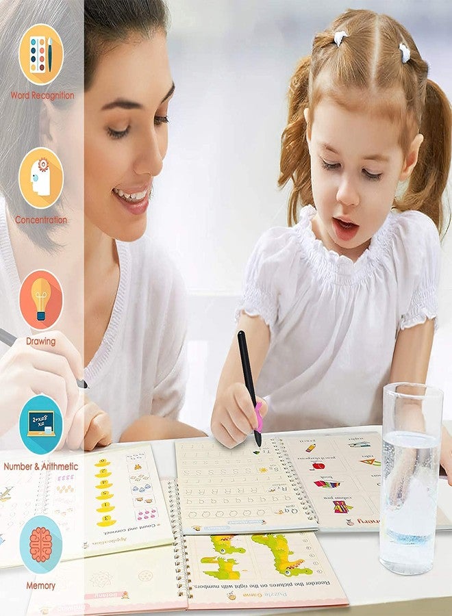 HOTFIX Magic Practice Copybooks for Kids Reusable Handwriting Workbook for Preschool Magical Tracing Book with Magic Pen (4 Books+1 Pen+8 Refills+1 Grip) - Image 2