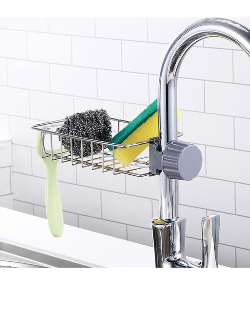 CTLH20 Kitchen Sink Sponge Holder - Stainless Steel Faucet Organizer with Hooks for Storage Rack, Rustproof and Waterproof - Image 1