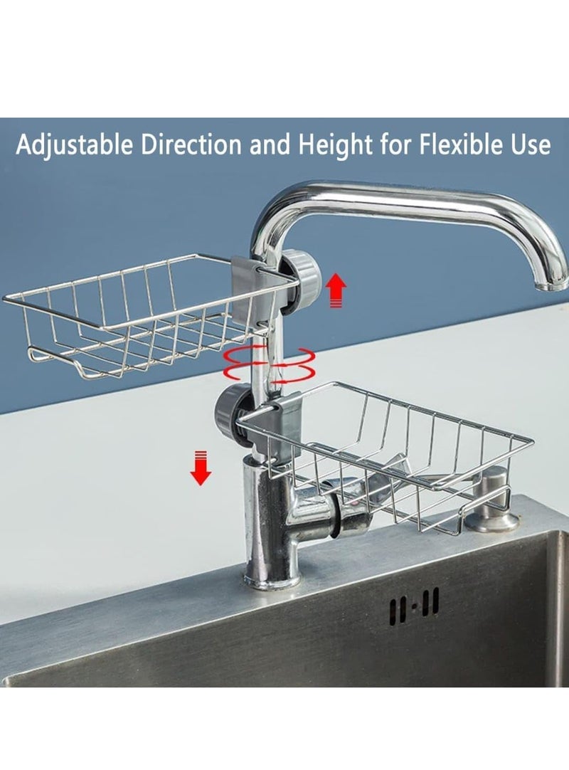 CTLH20 Kitchen Sink Sponge Holder - Stainless Steel Faucet Organizer with Hooks for Storage Rack, Rustproof and Waterproof - Image 2