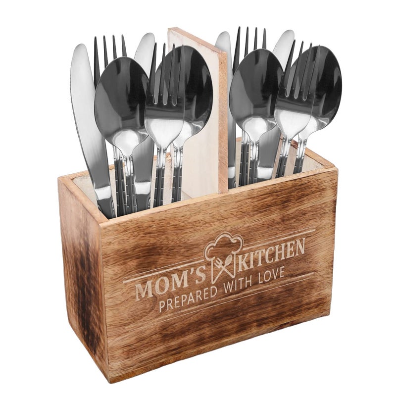CHEF'S UNIQUE Wooden Utensil Holder For Countertop Mothers Day Gift - Durable Cooking Utensils Holder - large Rustic Countertop Kitchen D?cor - Spatula Utensils And Spoons Organizer With Divider - Image 2