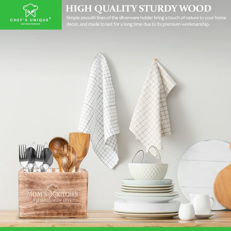 CHEF'S UNIQUE Wooden Utensil Holder For Countertop Mothers Day Gift - Durable Cooking Utensils Holder - large Rustic Countertop Kitchen D?cor - Spatula Utensils And Spoons Organizer With Divider - Image 5