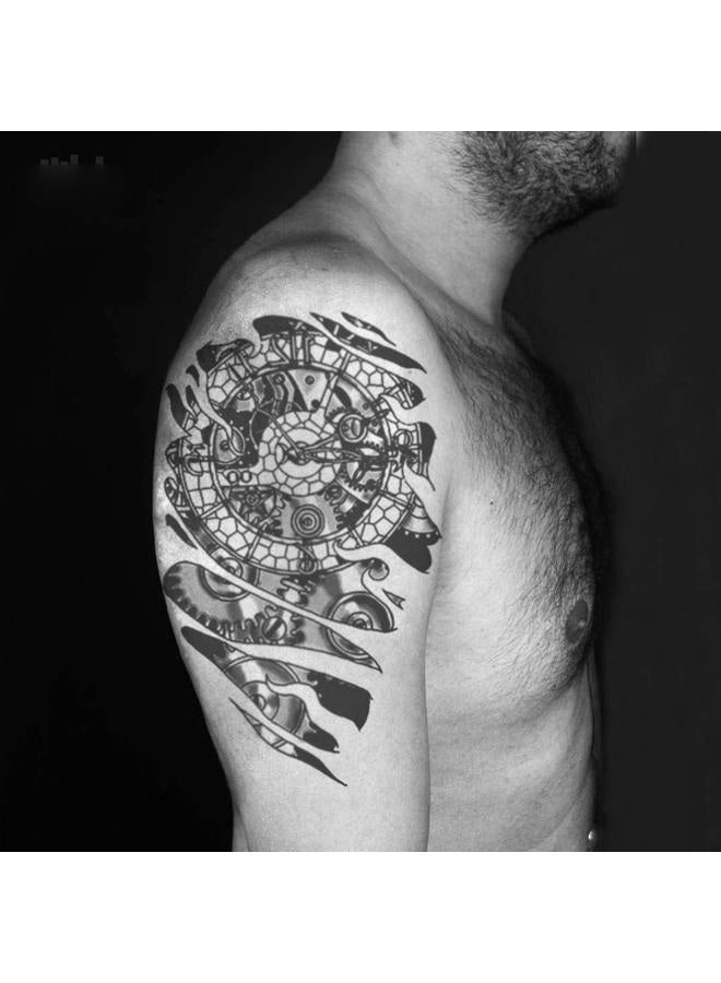 Oottati 6 Sheets Temporary Tattoo Stickers Muscle Men Black 3D Mechanical Metal Arm Hollow Gear Shoulder Leg - Image 5