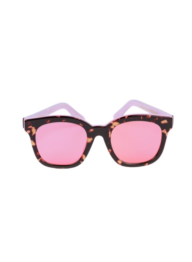 ليا نظارة شمسية نسائية للحماية من الأشعة فوق البنفسجية بنسبة 100%، نظارة شمسية من Leia ذات شكل مسطح بإطار بني وعدسة باللون الوردي والأصفر، قياسات 48*21*145 - Image 1