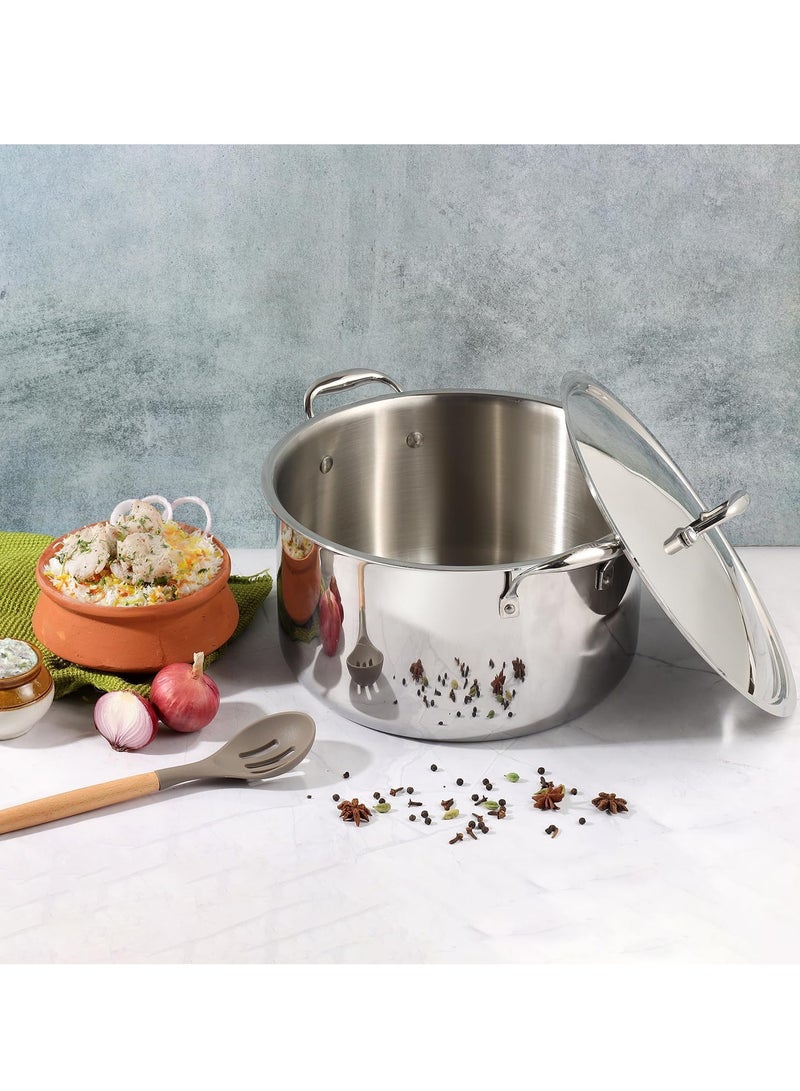Vinod Platinum Triply Stainless Steel Biryani/Sauce Pot with Lid - 11 Liters, 30 cm, Silver - Image 2