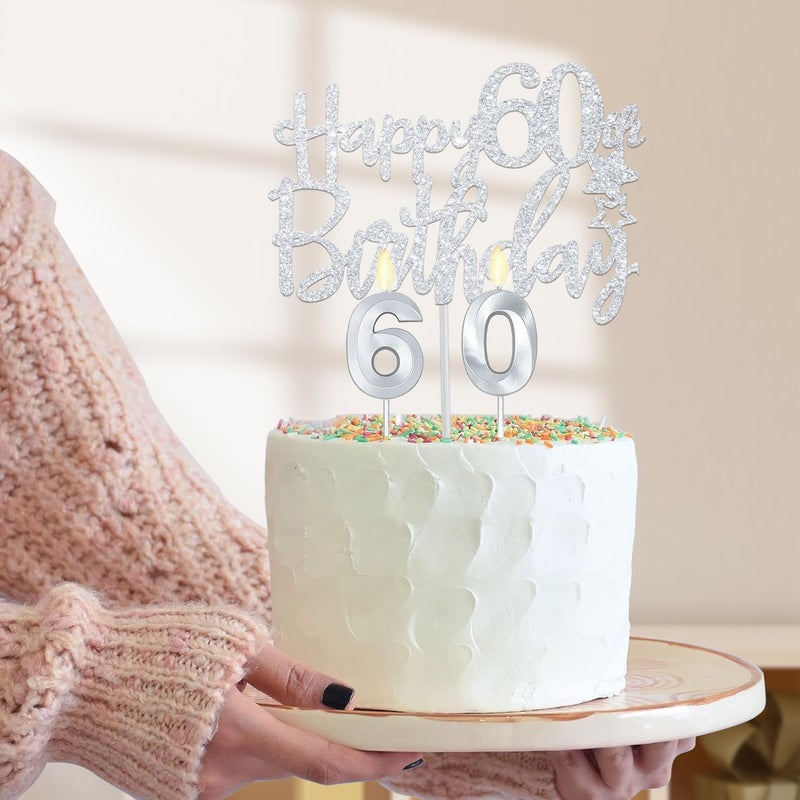 YeohJoy 60Th Birthday Decorations For Women Silver With 60Th Birthday Tiara And Sash  Cake Topper And Candles  Silver Number Balloons  60 Year Old Gifts For Women - Image 4