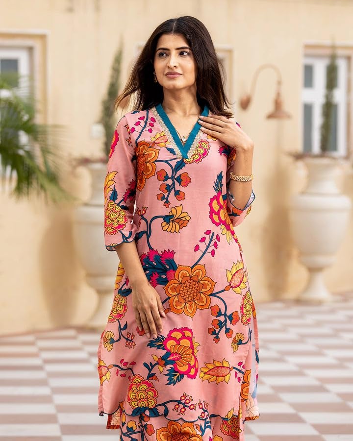 LookMark Kurta Set: Your Passport to Effortless Chic! Step into Ethnic Glamour with Our Printed Kurti Pant Sets! Pink - Image 2