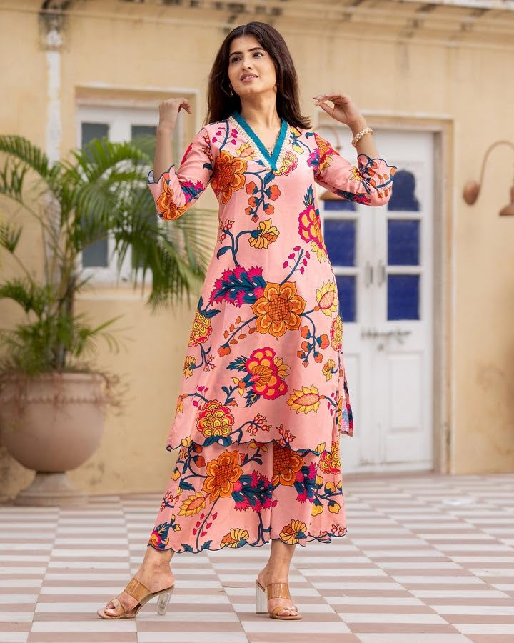 LookMark Kurta Set: Your Passport to Effortless Chic! Step into Ethnic Glamour with Our Printed Kurti Pant Sets! Pink - Image 3