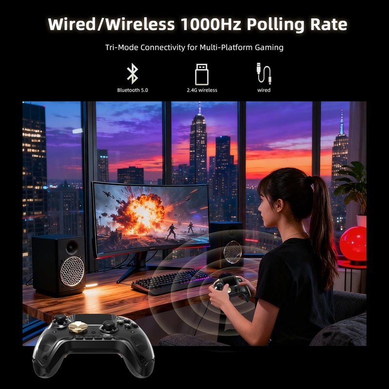 Voacle RG G01 Interactive Screen Wireless Gaming Controller Compatible with PC/Steam/Linux/Android/Switch/IOS 2.4G Wireless Bluetooth Controller Gamepad Hall Effect Triggers(Black) - Image 5