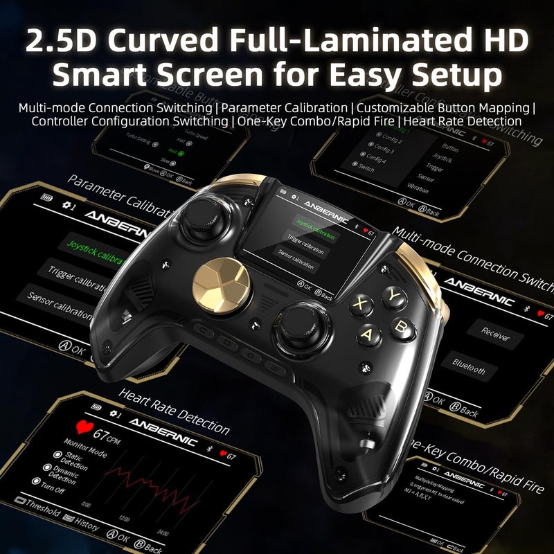 Voacle RG G01 Interactive Screen Wireless Gaming Controller Compatible with PC/Steam/Linux/Android/Switch/IOS 2.4G Wireless Bluetooth Controller Gamepad Hall Effect Triggers(Black) - Image 3