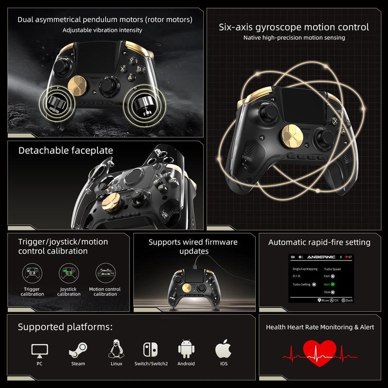 Voacle RG G01 Interactive Screen Wireless Gaming Controller Compatible with PC/Steam/Linux/Android/Switch/IOS 2.4G Wireless Bluetooth Controller Gamepad Hall Effect Triggers(Black) - Image 4