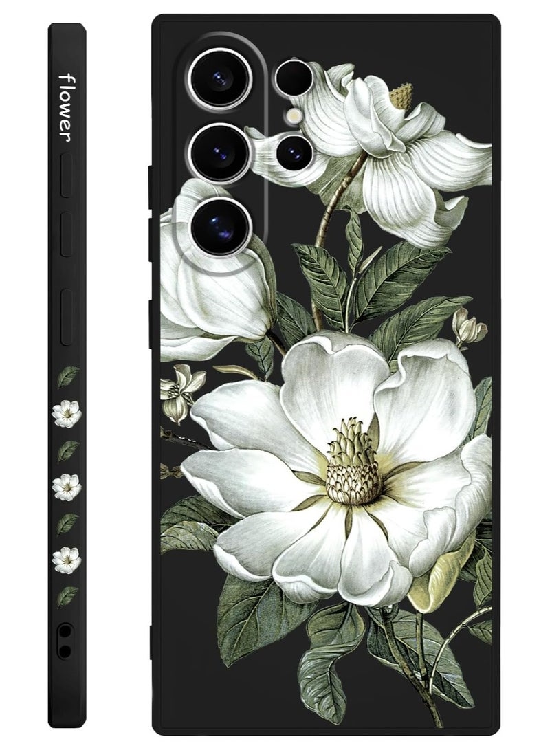 For Samsung S24 Ultra Case Flower Butterfly Pattern Design S24 Ultra Phone Cover Ultra Thin Soft Anti Drop Liquid Silicone Case for Samsung Galaxy S24 Ultra 6.8"-Cotton Black - Image 1