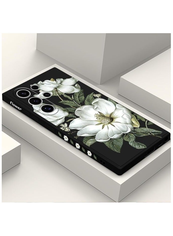 For Samsung S24 Ultra Case Flower Butterfly Pattern Design S24 Ultra Phone Cover Ultra Thin Soft Anti Drop Liquid Silicone Case for Samsung Galaxy S24 Ultra 6.8"-Cotton Black - Image 2