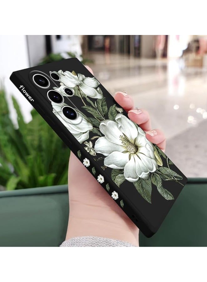 For Samsung S24 Ultra Case Flower Butterfly Pattern Design S24 Ultra Phone Cover Ultra Thin Soft Anti Drop Liquid Silicone Case for Samsung Galaxy S24 Ultra 6.8"-Cotton Black - Image 3