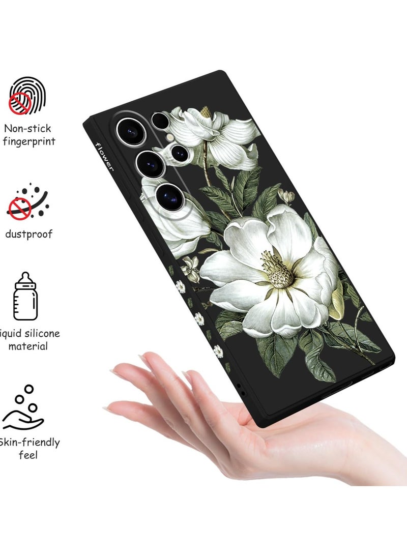 For Samsung S24 Ultra Case Flower Butterfly Pattern Design S24 Ultra Phone Cover Ultra Thin Soft Anti Drop Liquid Silicone Case for Samsung Galaxy S24 Ultra 6.8"-Cotton Black - Image 5