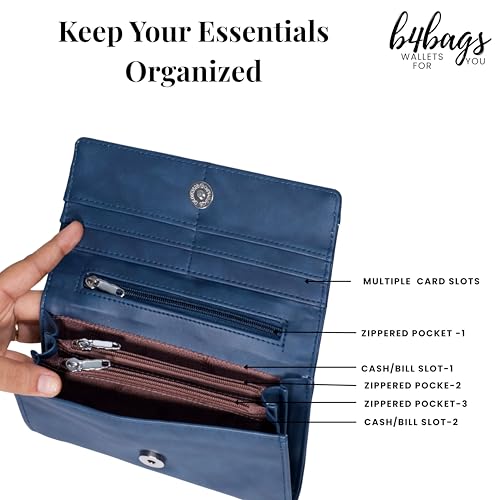 b4bags Ladies Purse for Women | Stylish Vegan Leather Hand Clutch for Daily Use | Wallet for Woman with Multi Compartment | Gifts for Woman (Blue) - Image 2