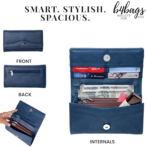b4bags Ladies Purse for Women | Stylish Vegan Leather Hand Clutch for Daily Use | Wallet for Woman with Multi Compartment | Gifts for Woman (Blue) - Image 3