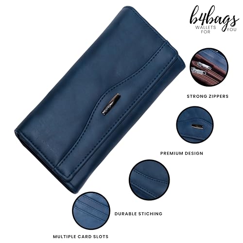 b4bags Ladies Purse for Women | Stylish Vegan Leather Hand Clutch for Daily Use | Wallet for Woman with Multi Compartment | Gifts for Woman (Blue) - Image 5