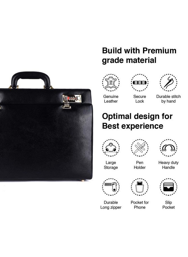 HAMMONDS FLYCATCHER Expandable Genuine Leather Briefcase for Men, Travel Office Bag with Dual Combination Lock Protection, Hand Bag for Men, Spacious Laptop Briefcase - Black - Image 3