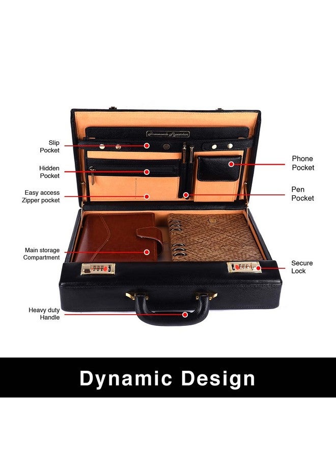 HAMMONDS FLYCATCHER Expandable Genuine Leather Briefcase for Men, Travel Office Bag with Dual Combination Lock Protection, Hand Bag for Men, Spacious Laptop Briefcase - Black - Image 4