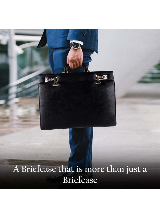 HAMMONDS FLYCATCHER Expandable Genuine Leather Briefcase for Men, Travel Office Bag with Dual Combination Lock Protection, Hand Bag for Men, Spacious Laptop Briefcase - Black - Image 2