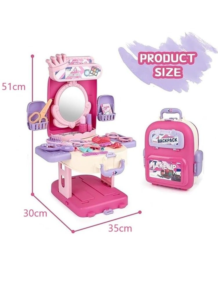 40-Piece Kids Makeup Backpack Portable Children’s Dressing Table Toy Vanity with Fashion Accessories Pretend Play Set - Image 3