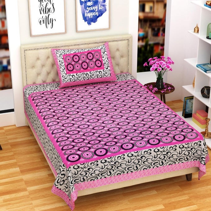 PURE COTTON 144 TC SINGLE SIZE BED SHEET WITH 1 PILLOW COVER BEDSHEET FOR SINGLE BED FLORAL PINK SINGLE BEDSHEETS COTTON